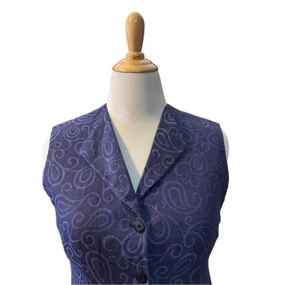 Vintage Escada Linen Dress Sz 40 Sleeveless Blue Button Front Midi Career - Picture 5 of 6